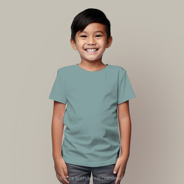 Grey Cyan Solid Color All Over Print Kids Tees