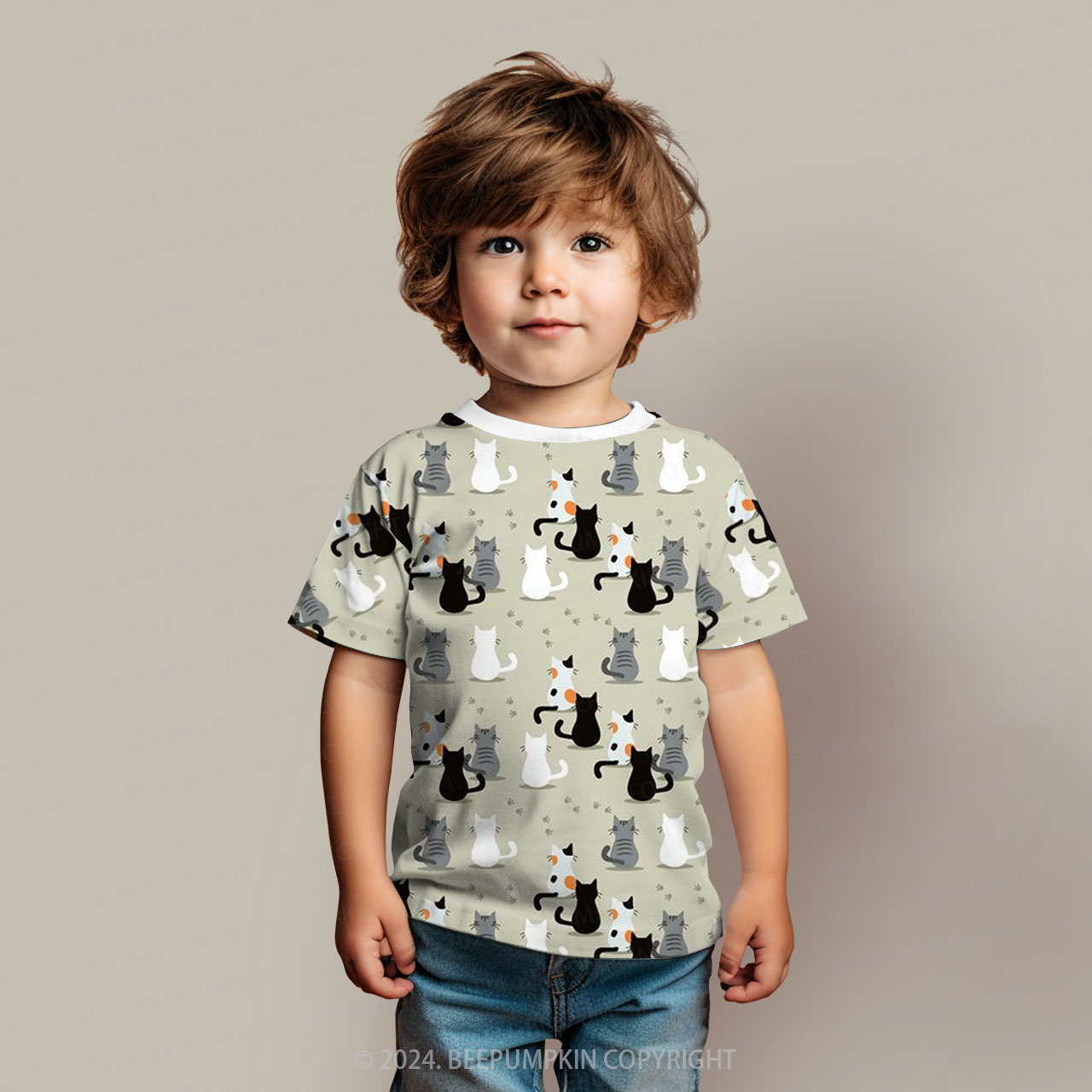 Cat's Back And Footprints  All Over Print Kids Tees 