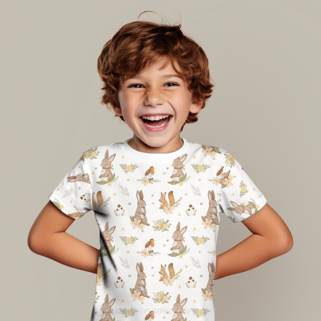 Curious Squirrel And Birde All Over Print Kids Tees
