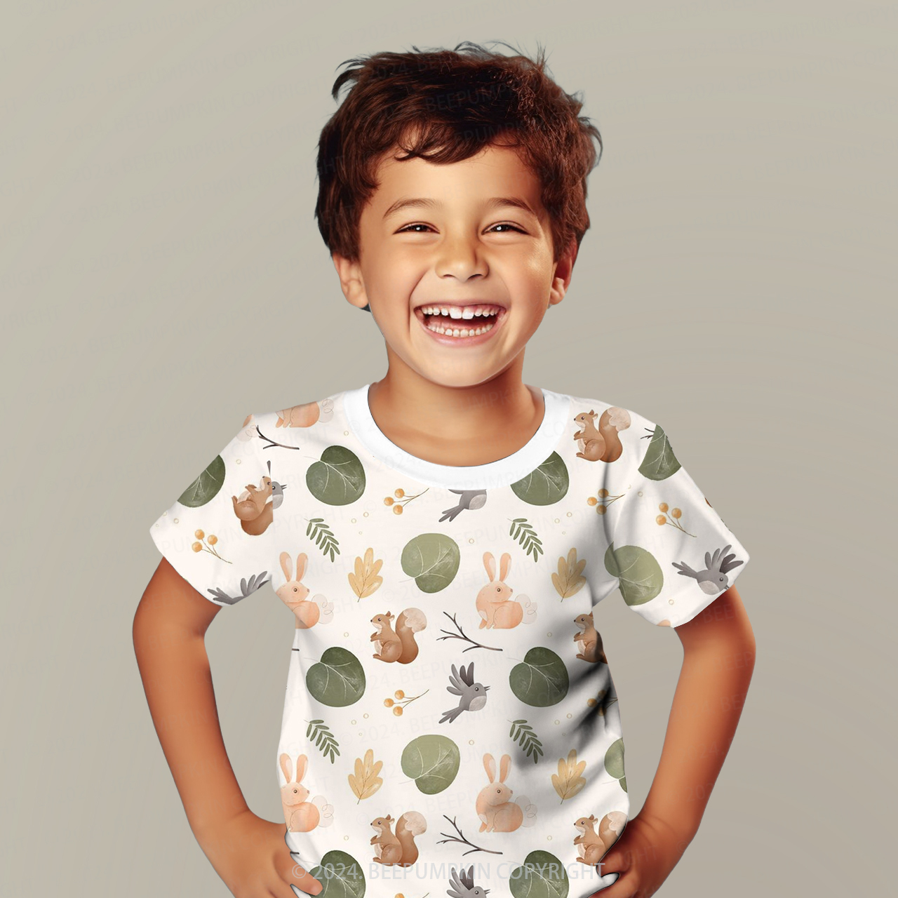 Rabbit Squirrel Bird All Over Print Kids Tees 