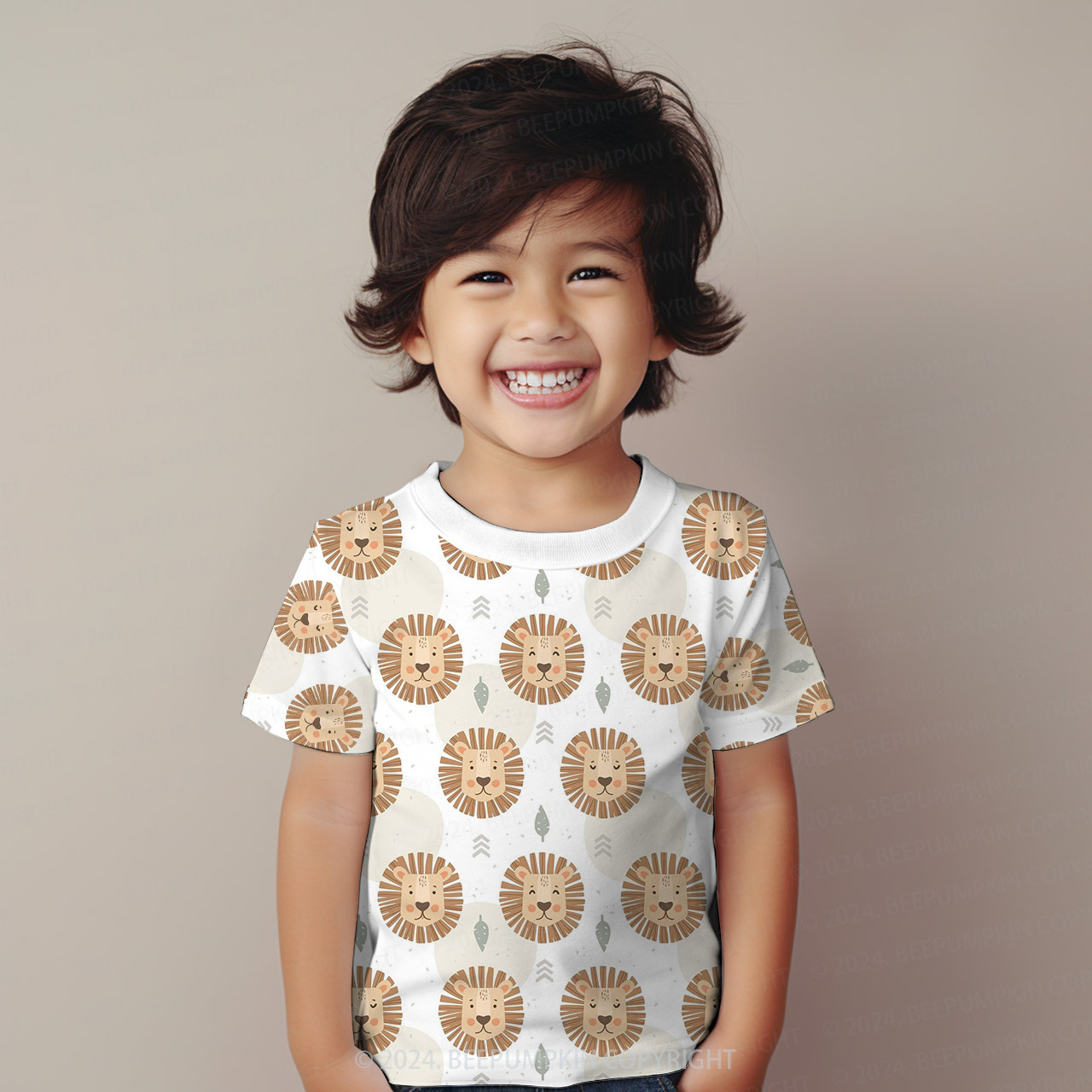 Lion Head Expression All Over Print Kids Tees