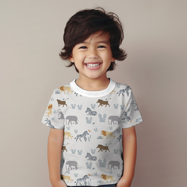 Zebra Lion Elephant All Over Print Kids Tees 