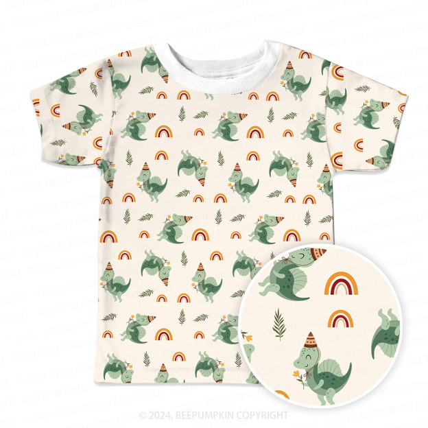 Green Dinosaur And Rainbow All Over Print Kids Tees 