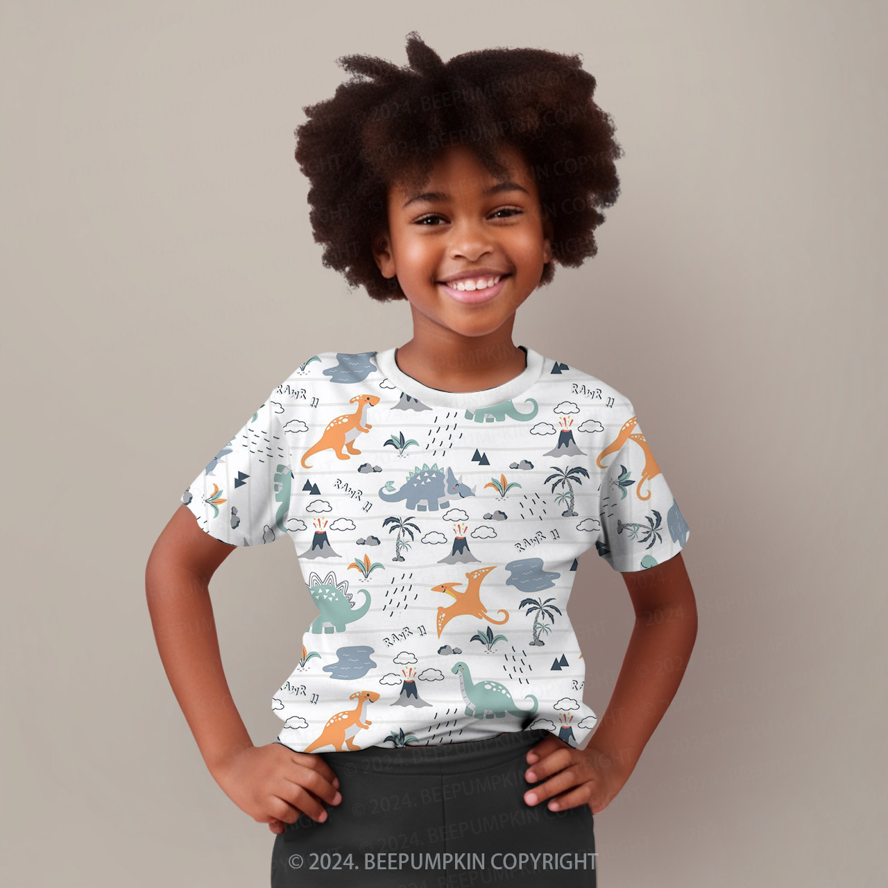 Rawr Dinosaurs Living In Nature All Over Print Kids Tees