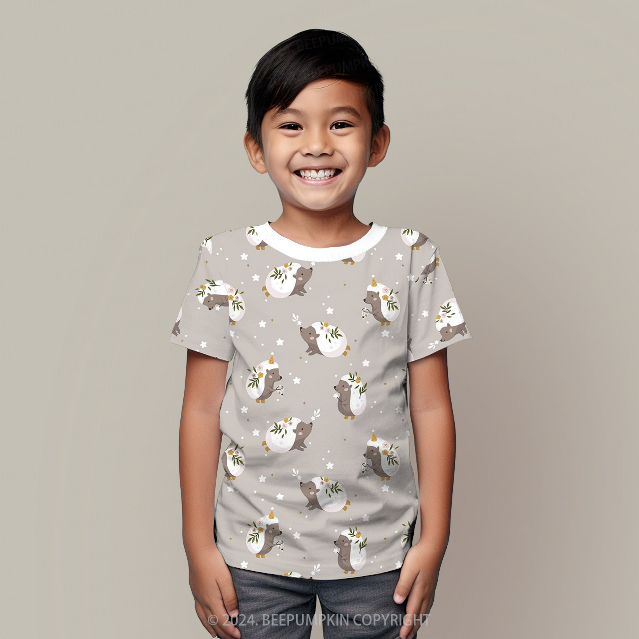 Floral Hedgehog All Over Print Kids Tees