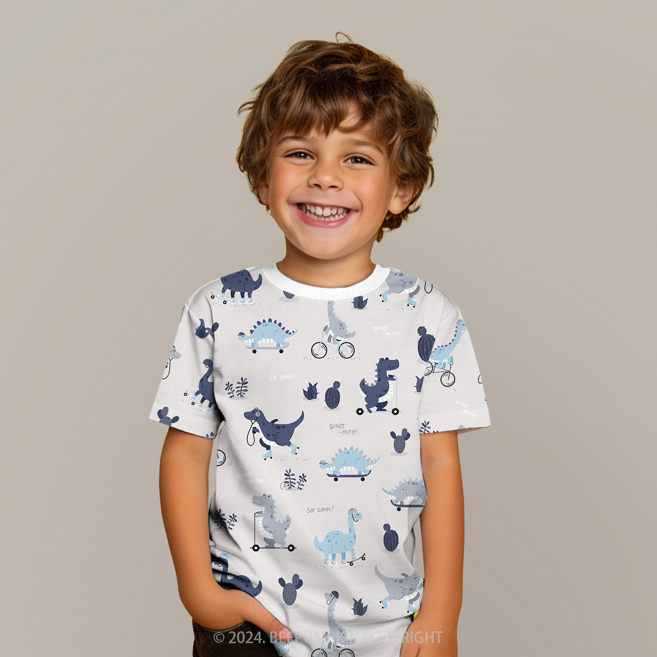 City Riding Dinosaur All Over Print Kids Tees