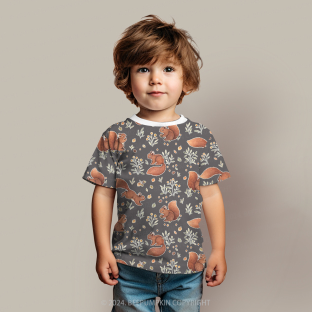 Squirrel In The Garden All Over Print Kids Tees