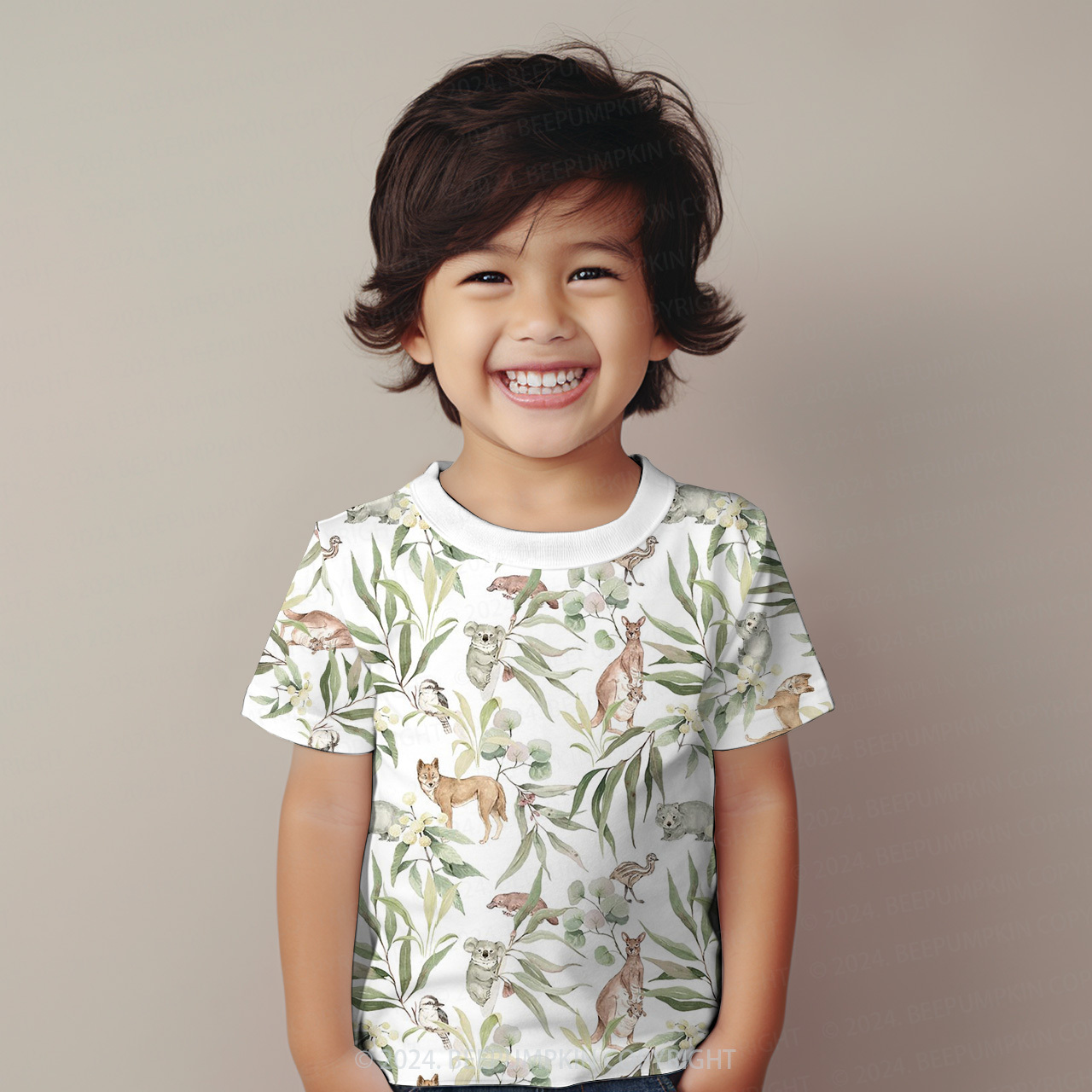 Animals Surrounded By Leaves All Over Print Kids Tees