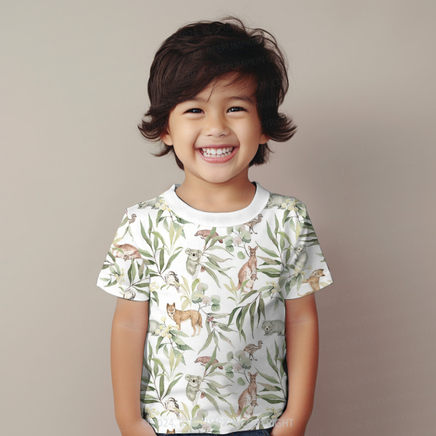 Animals Surrounded By Leaves All Over Print Kids Tees