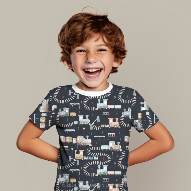 Running Retro Train All Over Print Kids Tees