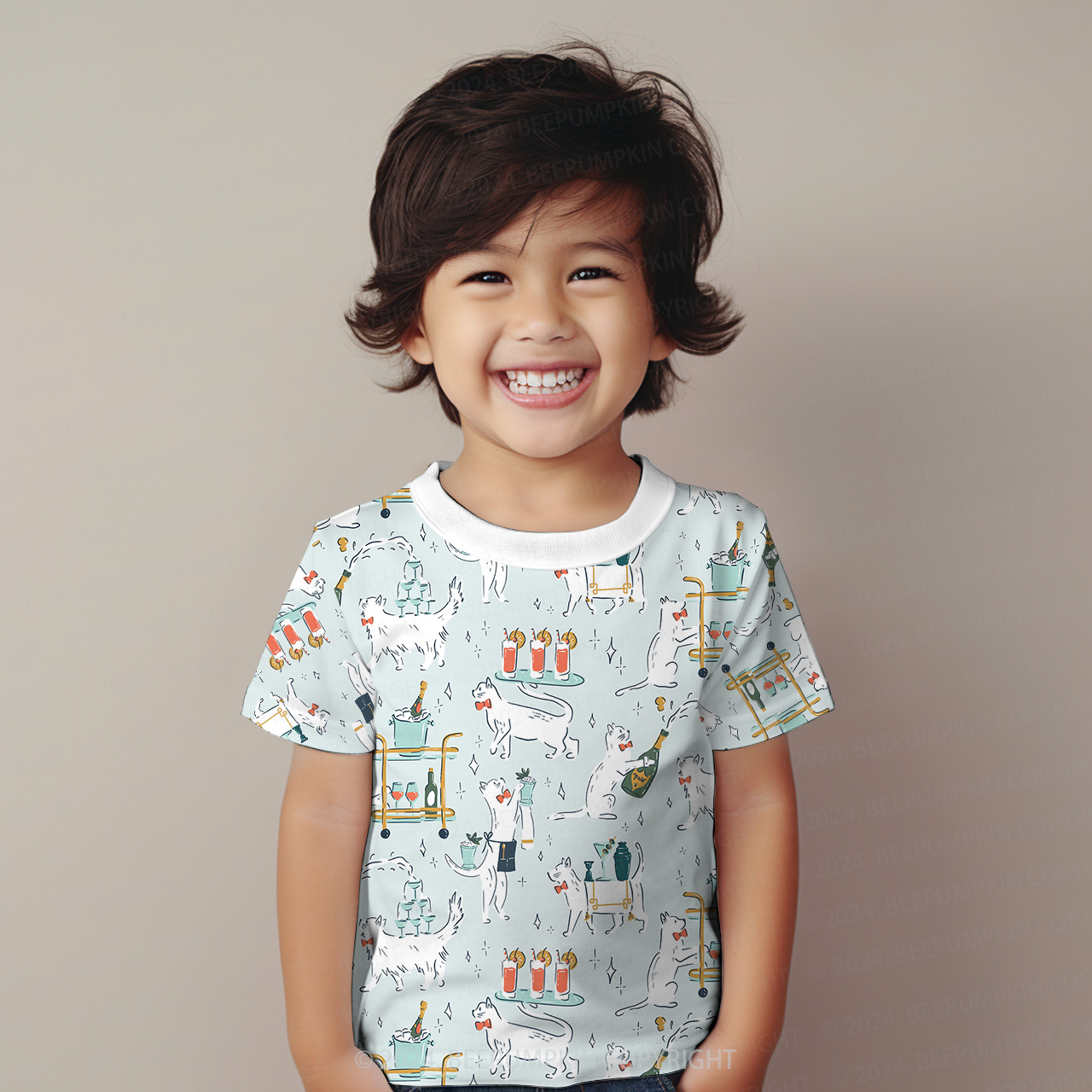 Busy Waiter Cat All Over Print Kids Tees