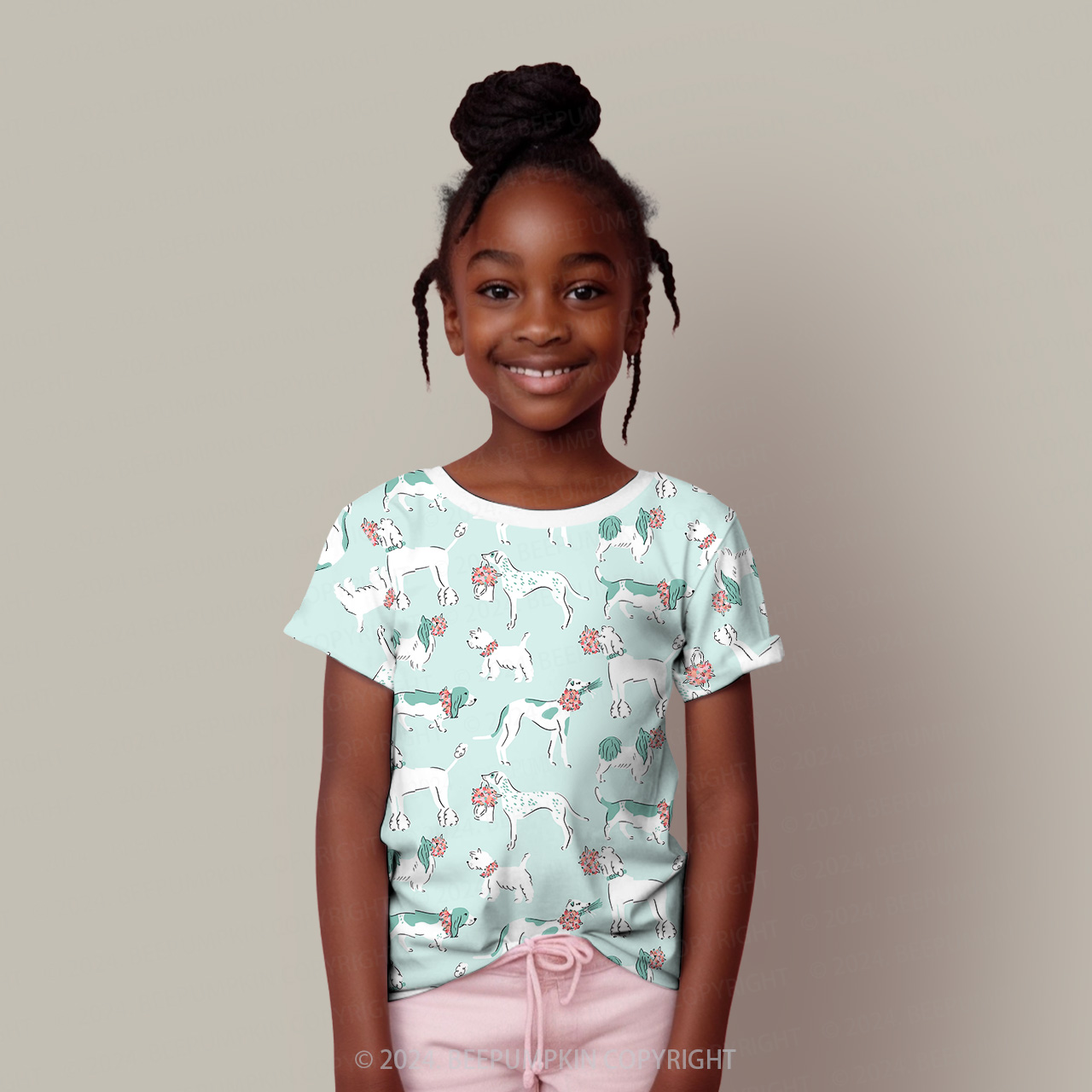 Dog Holding Flowers All Over Print Kids Tees