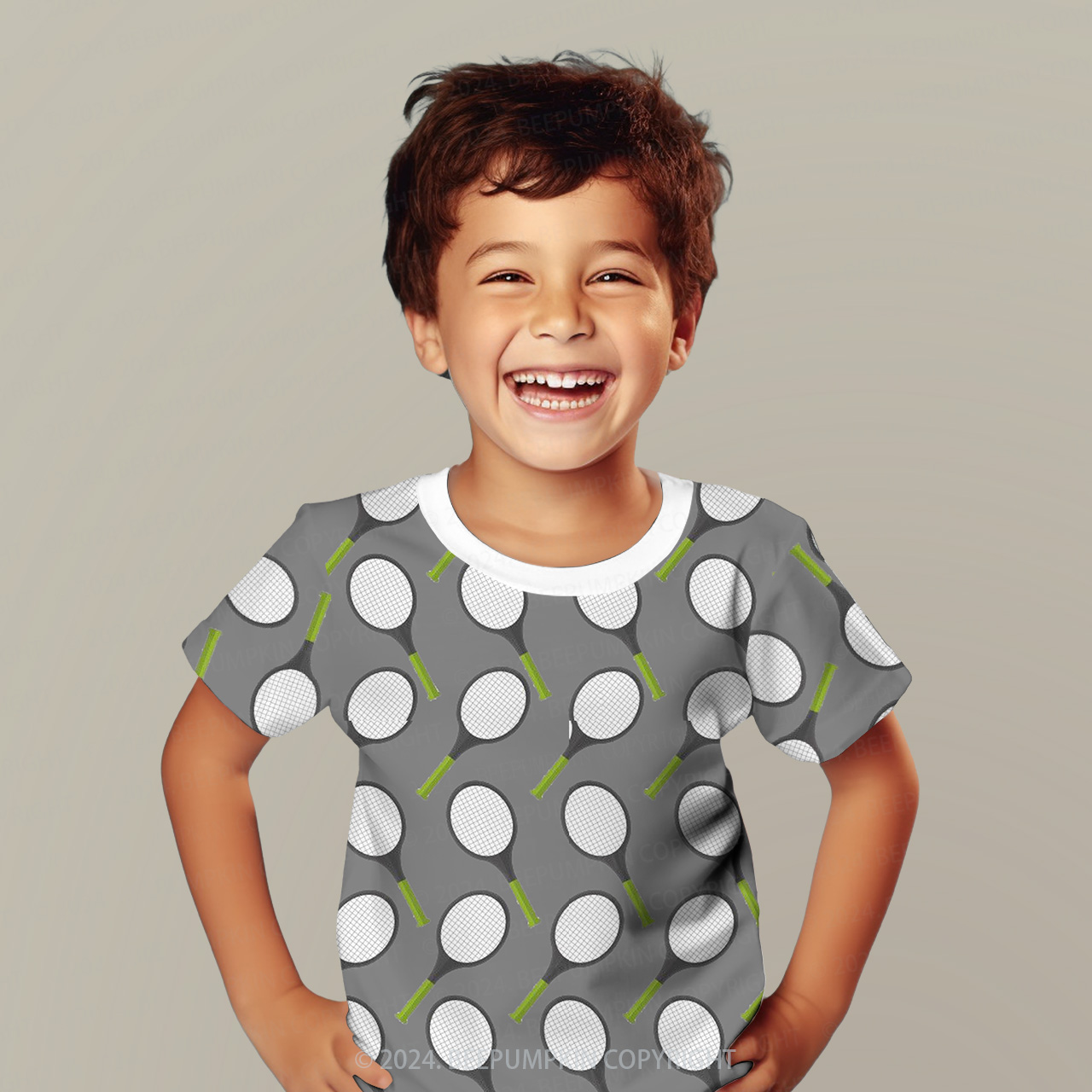 Gray Tennis Racket All Over Print Kids Tees