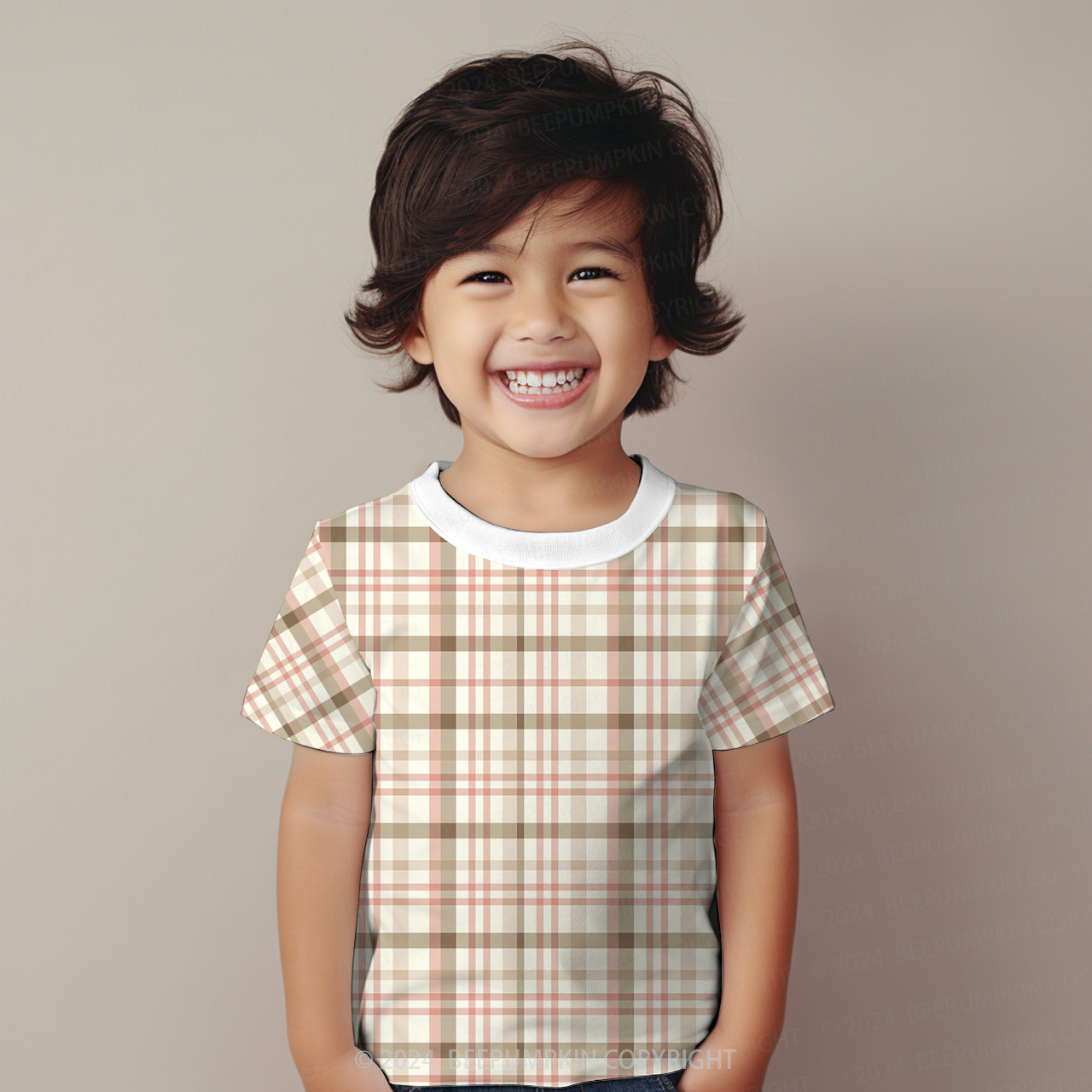 Green Pink Plaid All Over Print Kids Tees
