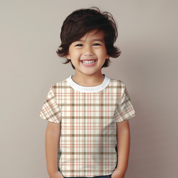 Green Pink Plaid All Over Print Kids Tees
