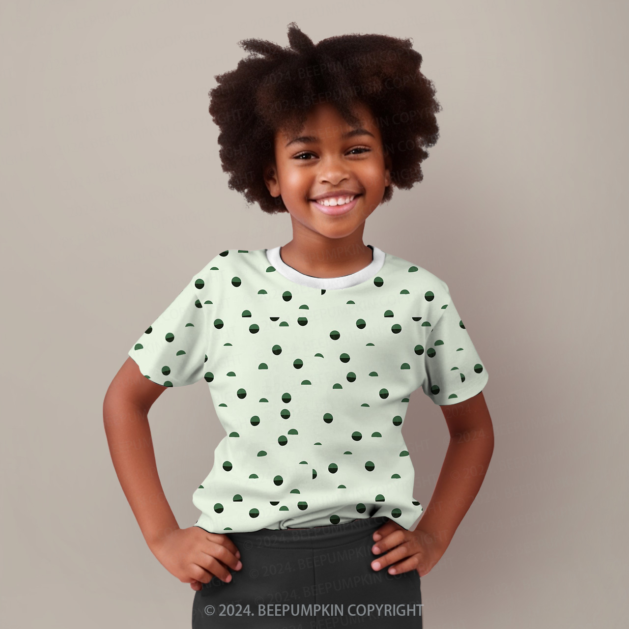 Green Polka Dots All Over Print Kids Tees 
