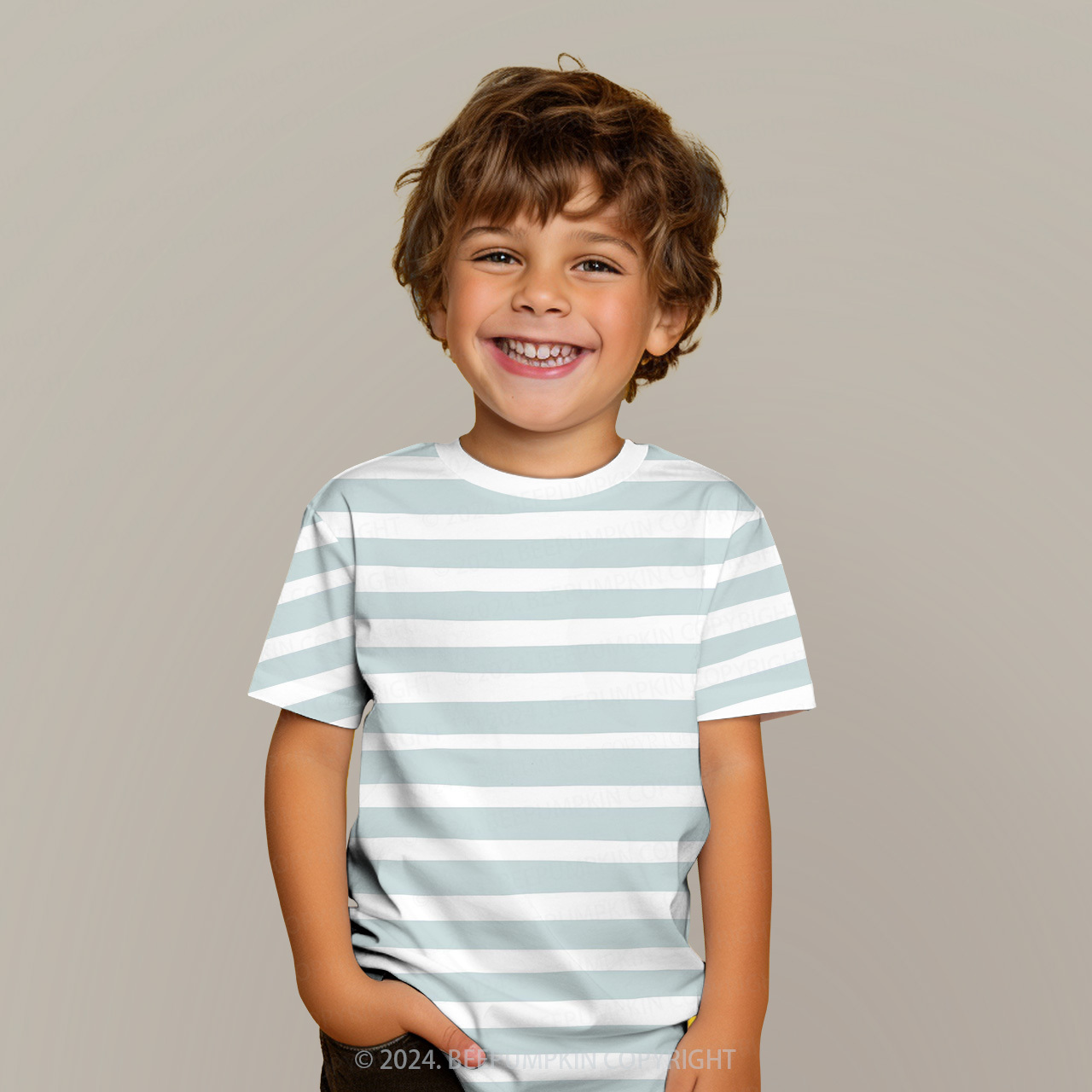 Light Blue Irregular Lines All Over Print Kids Tees