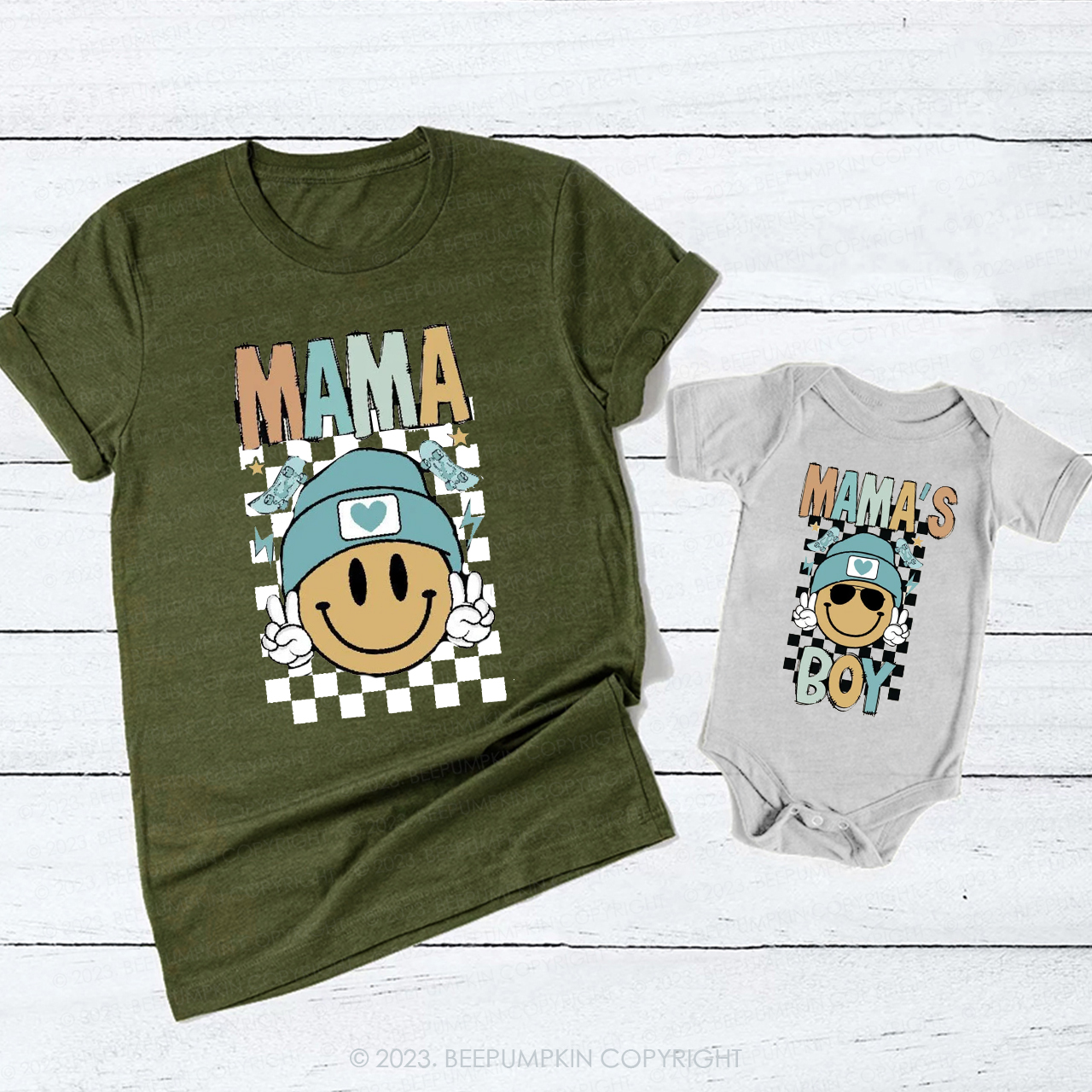 Retro Happy Face Mom And Boy T-Shirts For Mom&Me