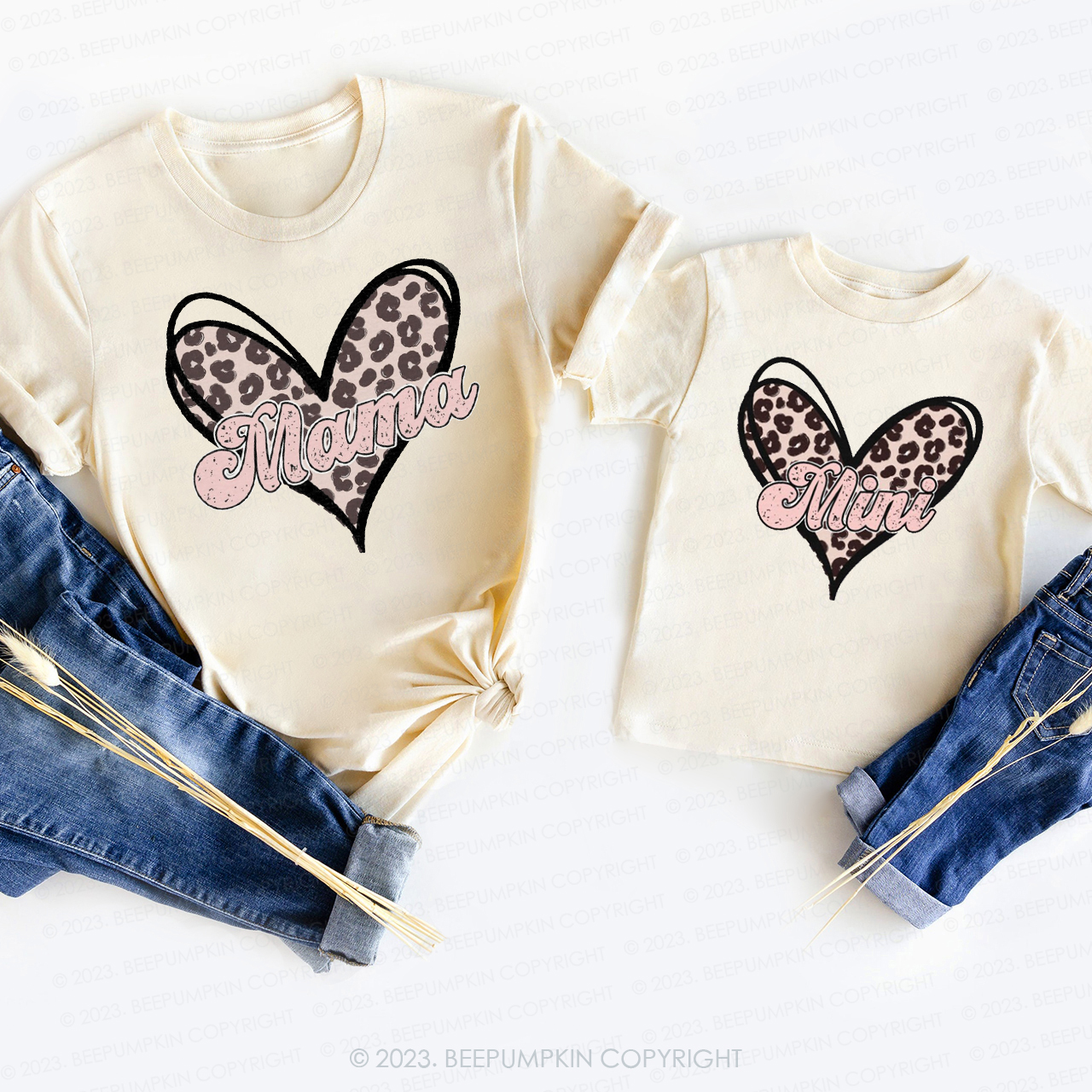 Pink Leopard Print Mama Mini T-Shirts For Mom&Me