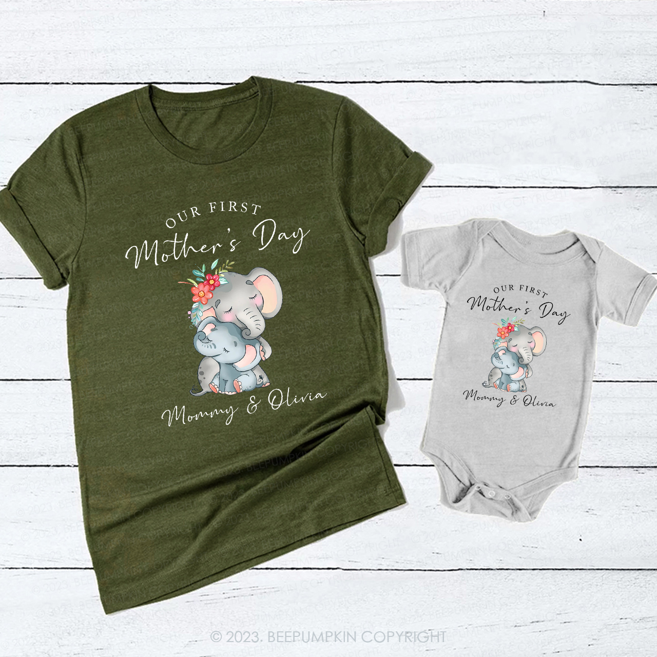 Elephant Our First Mother's Day T-Shirts For Mom&Me