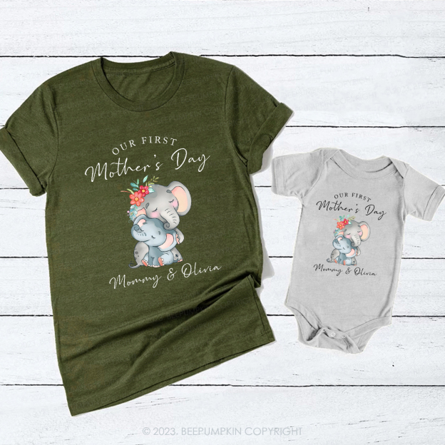 Elephant Our First Mother's Day T-Shirts For Mom&Me