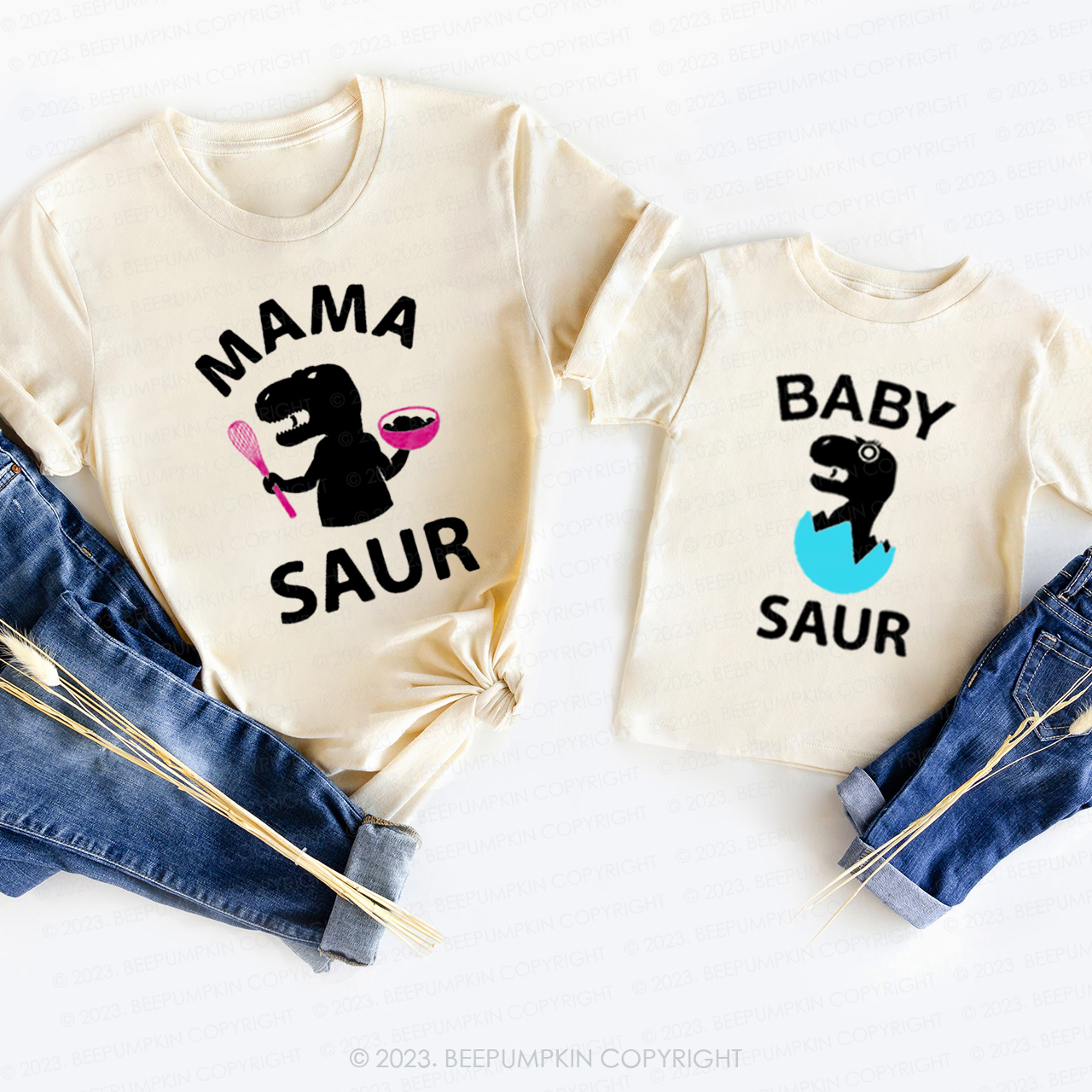 Mama Baby Saur T-Rex T-Shirts For Mom&Me