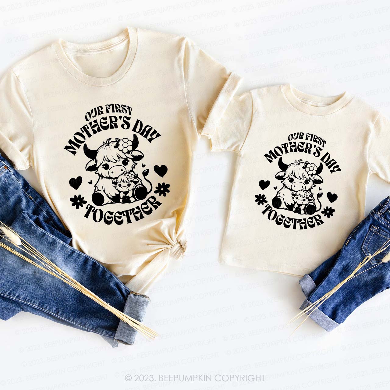 Cute Cow First Mother's Day T-Shirts For Mom&Me