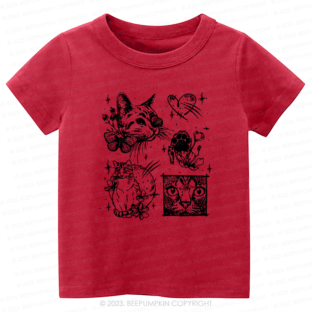 Cats Outlined Kids Retro T-Shirt