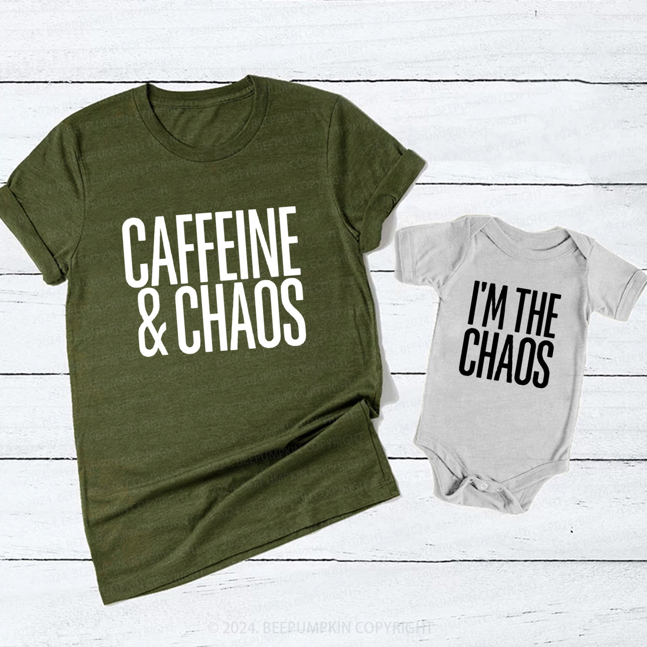 Caffeine and Chaos Funny T-Shirts For Mom&Me