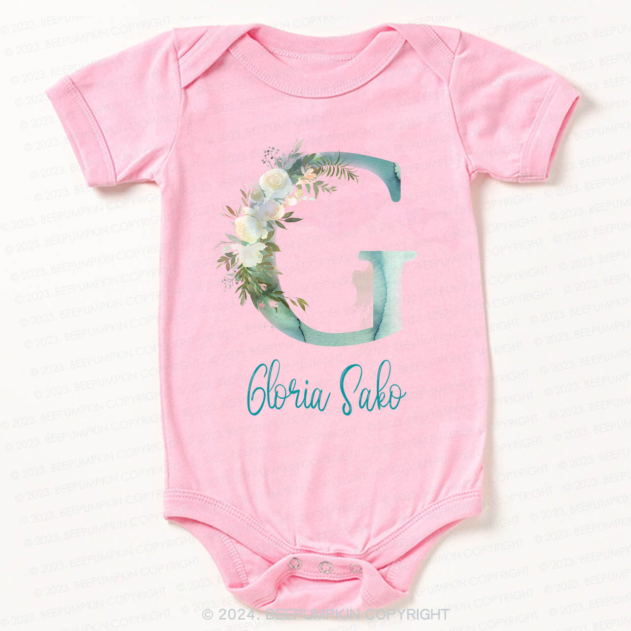 Personalized Green Florals Bodysuit For Baby 