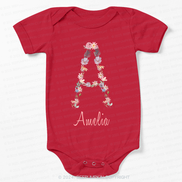 Personalized Flower Monogram Bodysuit For Baby 