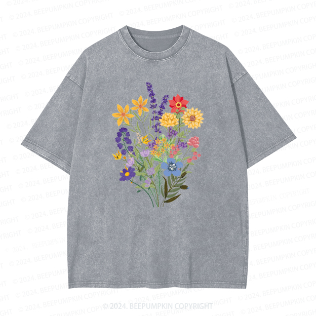 Flowers Lover Mama Washed T-Shirts 