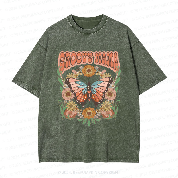 Retro Flower Butterfly Mama Washed Tees