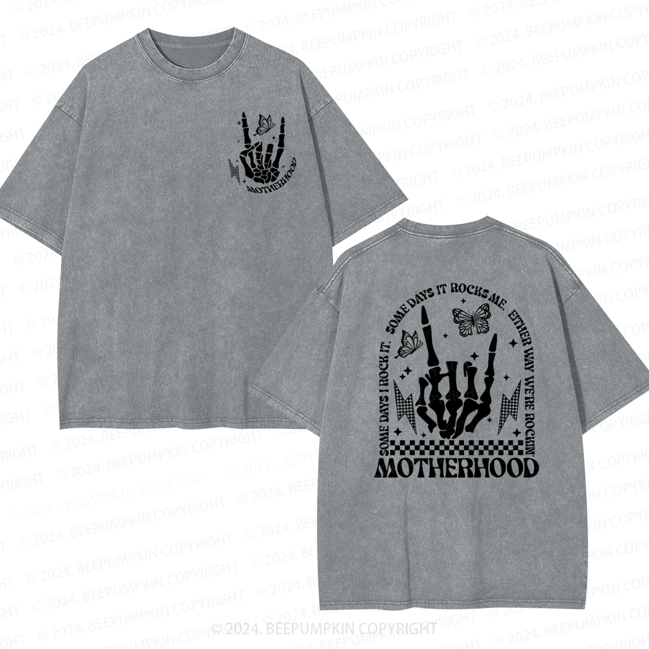 Motherhood Rock Skeleton Mama Washed Tees