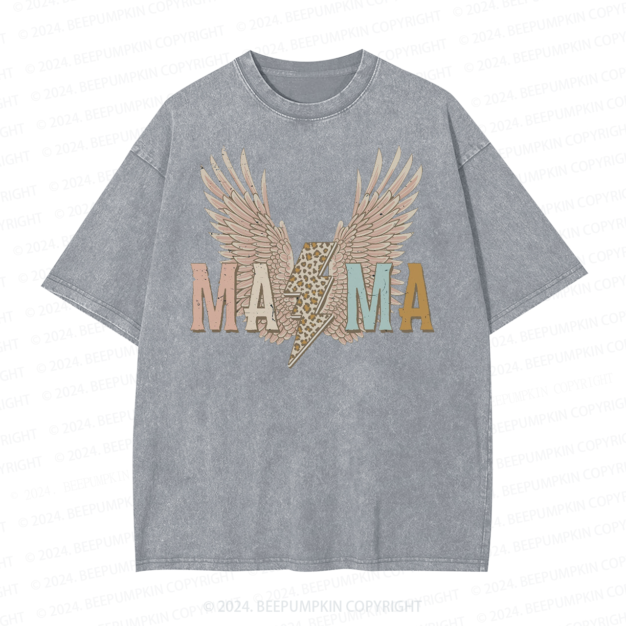 Distressed Wings Leopard Bolt Mama Washed Tees