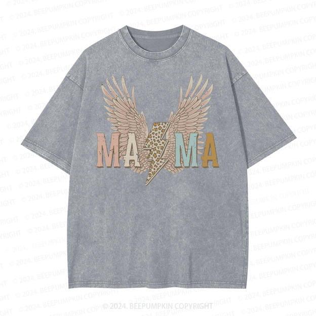 Distressed Wings Leopard Bolt Mama Washed Tees