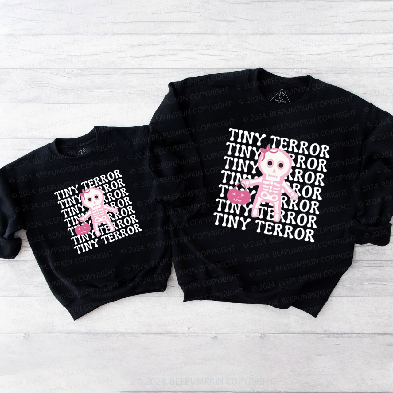 Pink Tiny Terror Halloween Family Matching Sweatshirt
