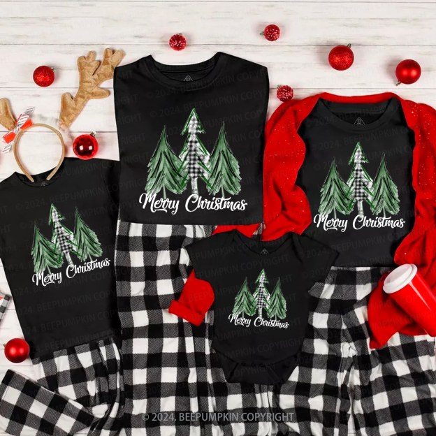 Merry Christmas Green Tree Family Matching T-Shirts