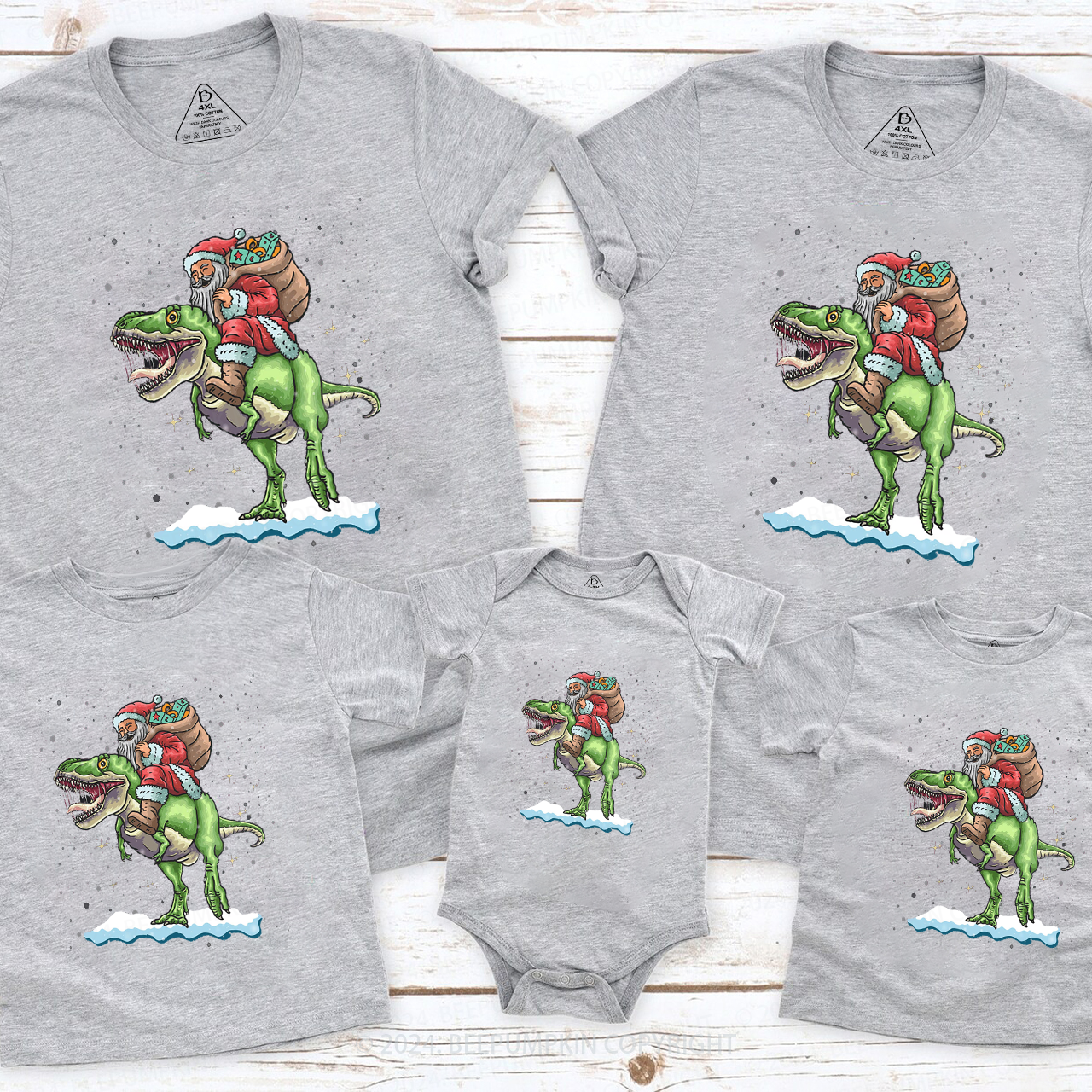 Santa Riding Dinosaur Family Matching T-Shirts