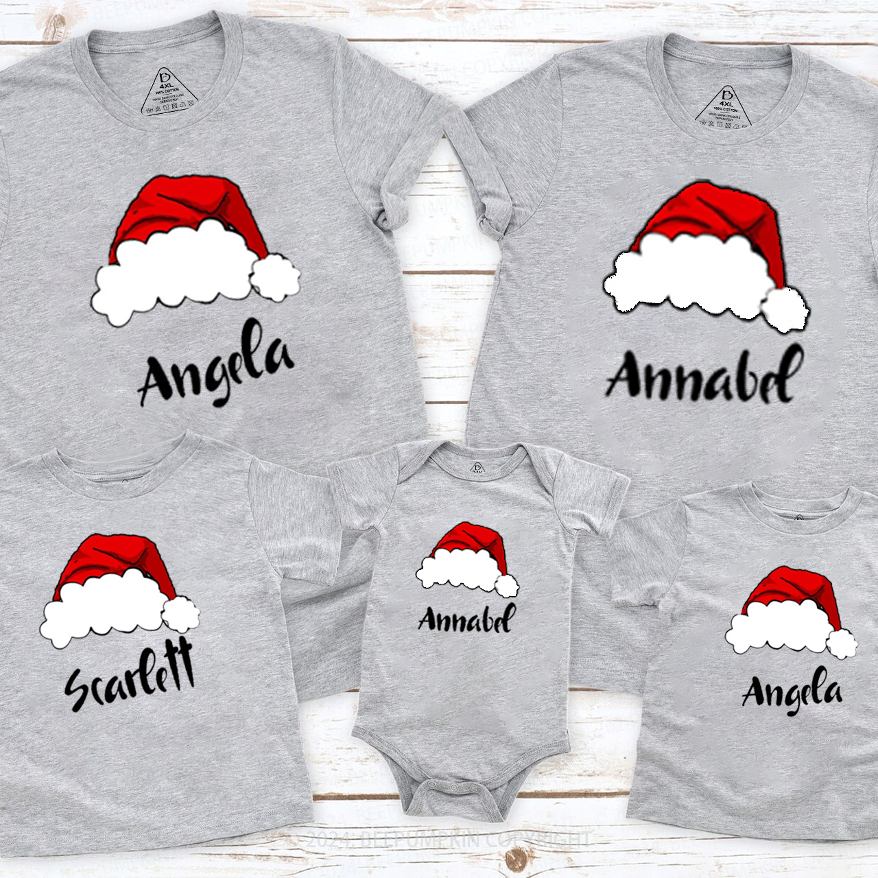 Personalized Christmas Red Crew Hat Family Matching T-Shirts