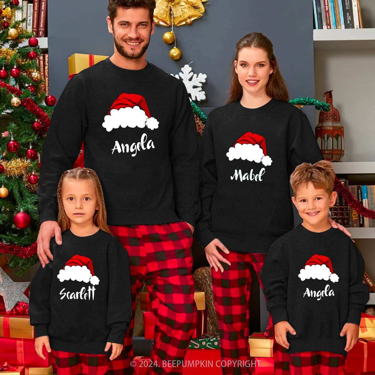 Personalized Christmas Red Crew Hat Family Christmas Sweatshirt
