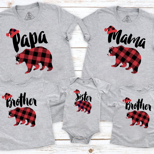 Personalized Plaid Bear Family Matching T-Shirts