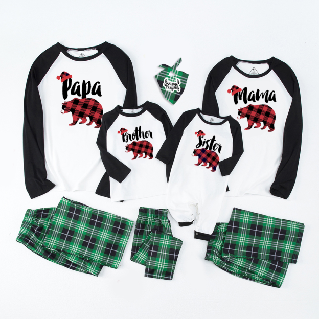 Personalized Plaid Bear Family Matching Pajamas