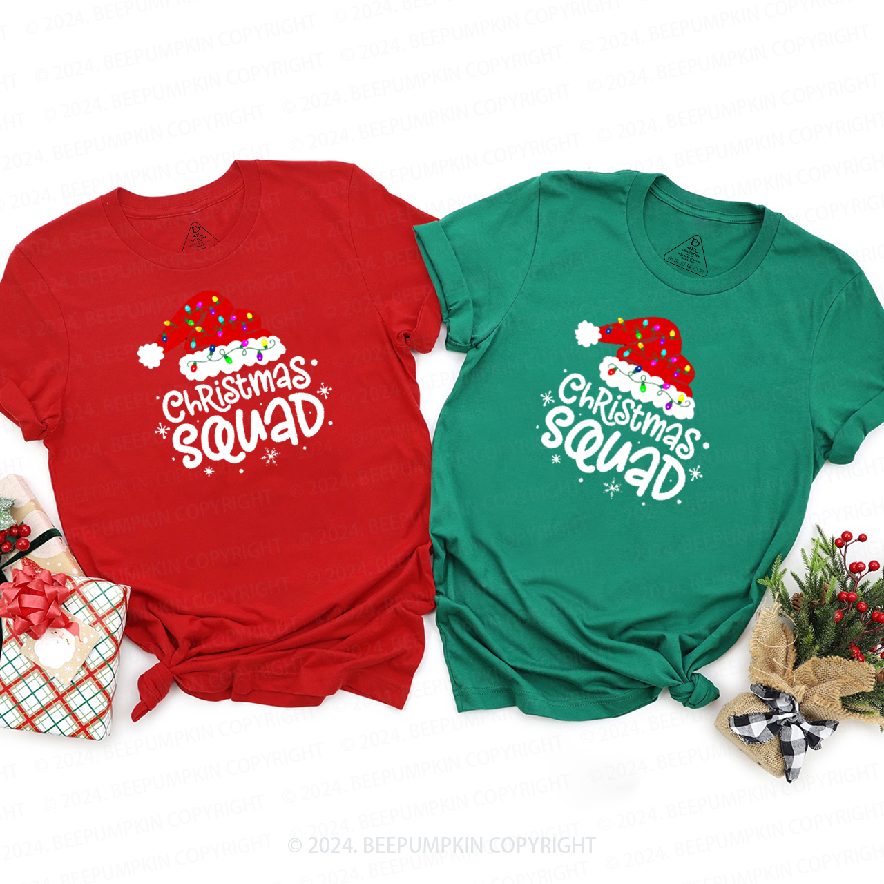 Christmas Squad Santa Hat Lights Family Matching T-Shirts