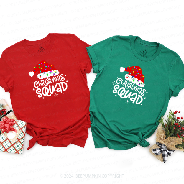 Christmas Squad Santa Hat Lights Family Matching T-Shirts