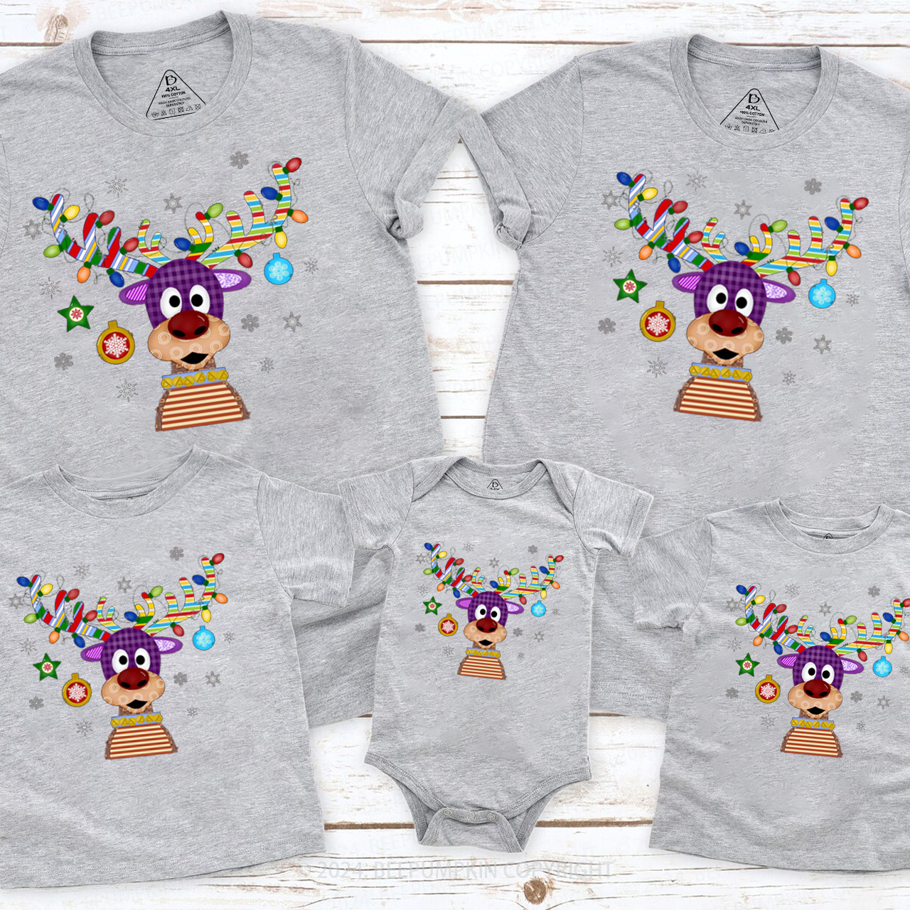 Reindeer Christmas Family Matching T-Shirts Beepumpkin