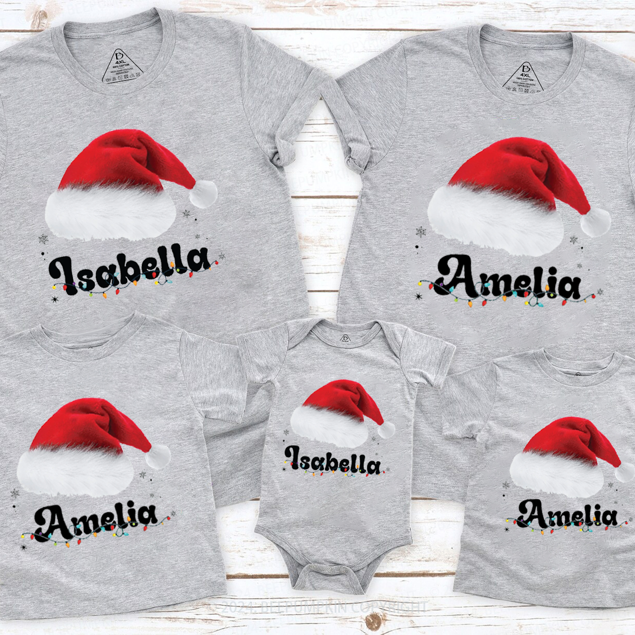 Christmas Hat Family Matching T-Shirts Beepumpkin