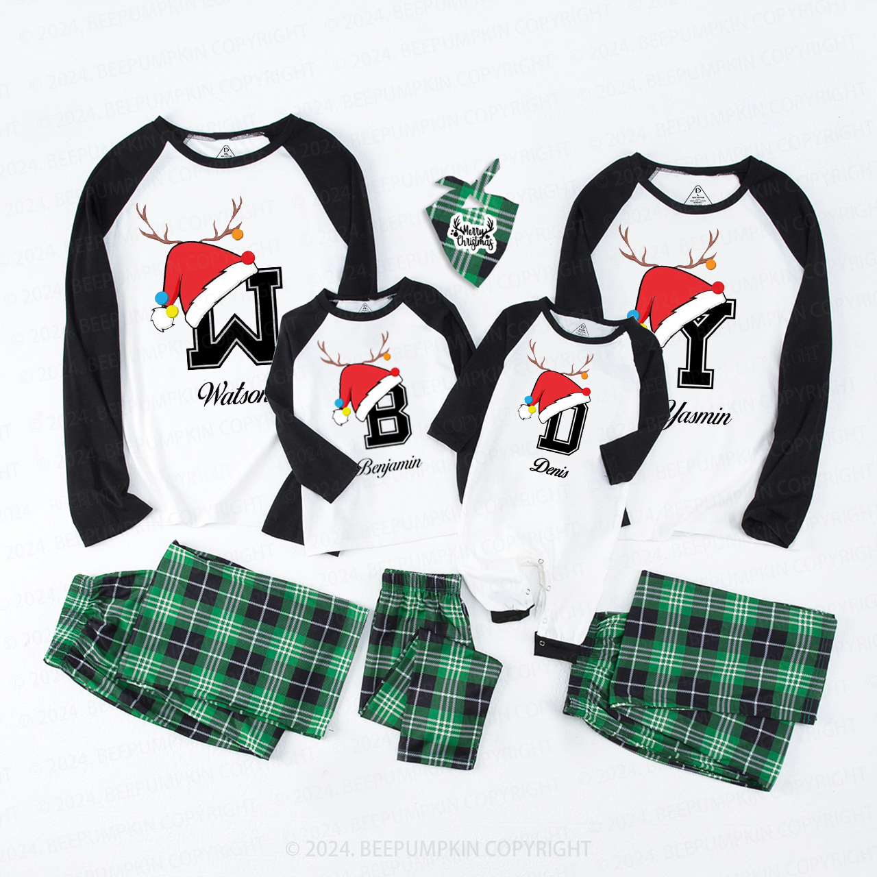 Personalized Christmas Hat Name Initial Family Matching Pajamas Beepumpkin