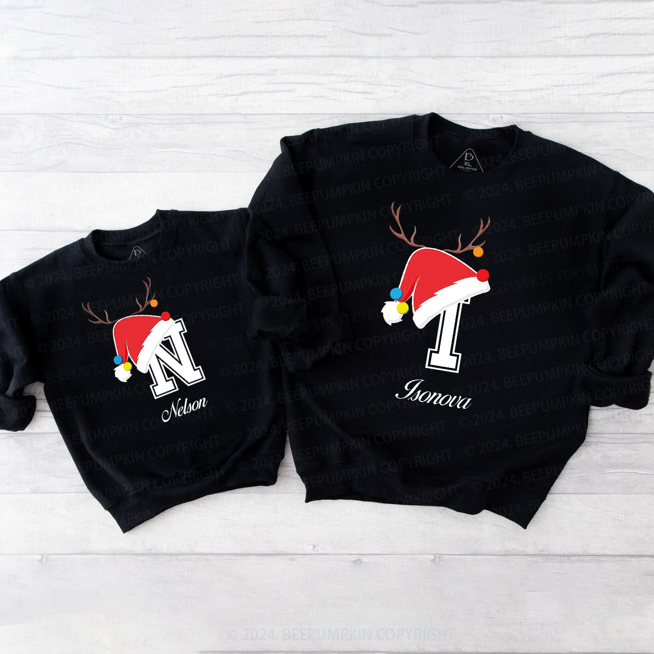 Personalized Christmas Hat Name Initial Christmas Sweatshirt Beepumpkin