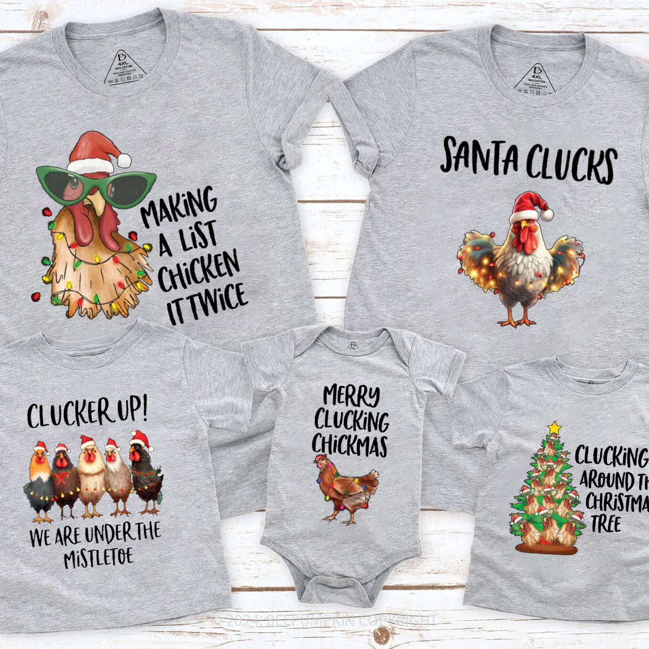 Funny Chicken Farm Christmas Matching T-Shirts Beepumpkin